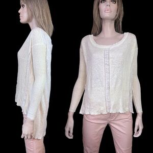 Free People Pebble Dash Lace Road Sweater Top Pullover Long Sleeve Lace High Low